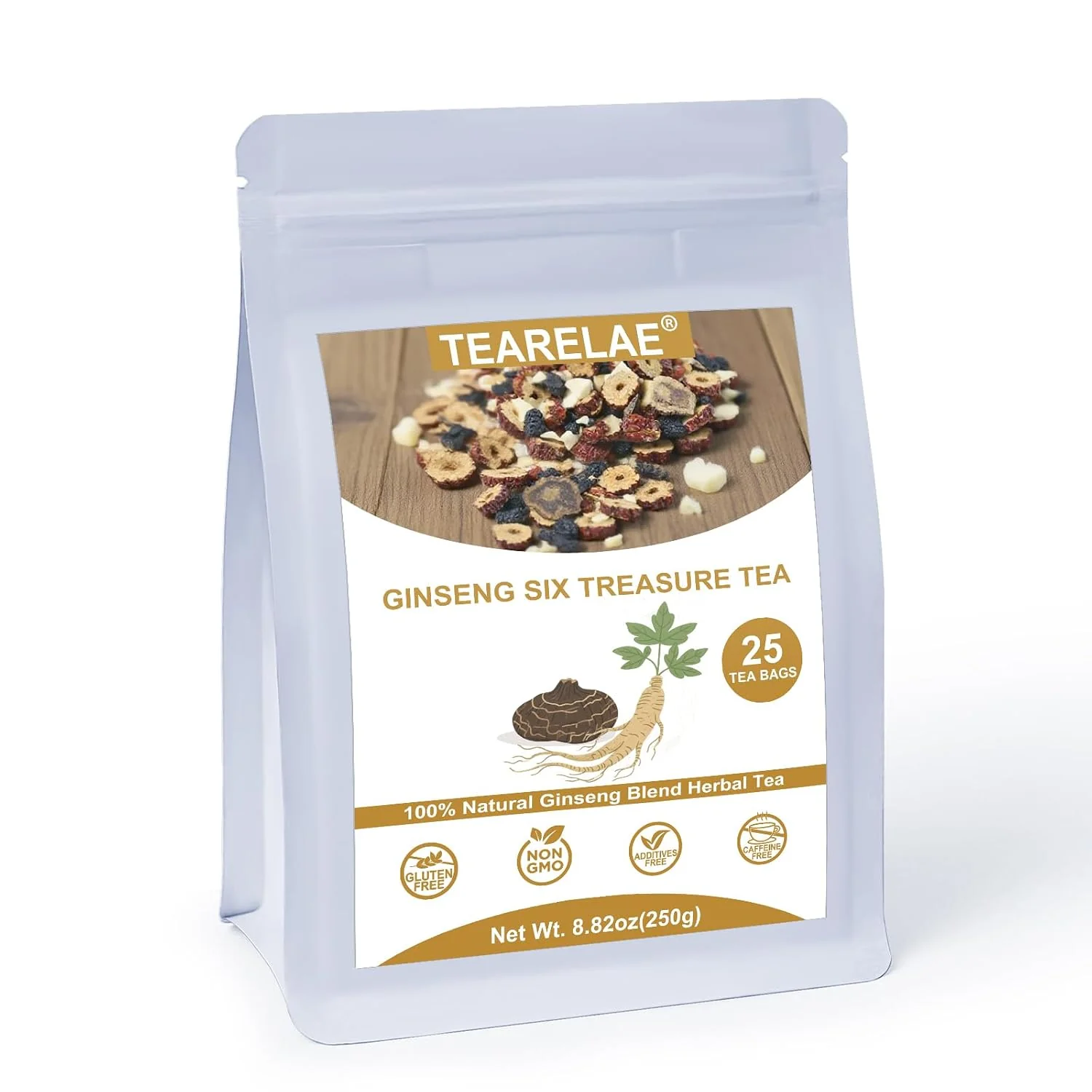 Advanced TEARELAE – Ginseng Six Treasure Tea 25 Ct Traditional Chinese Herbal Tea natural herbal blend with ginseng and 6 traditional herbs. Supports daily wellness and digestion. Caffeine- Non-GMO High-Grade