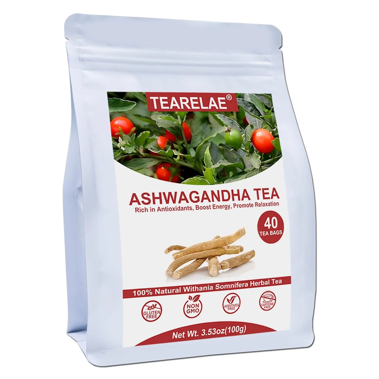 Carefully Designed Tearelae – Ashwagandha Tea Bags – 2.5g x 40 Count – Sourced From India – Premium Natural Cut Sifted Pure Indian Ginseng Root – Non-GMO Minimalist
