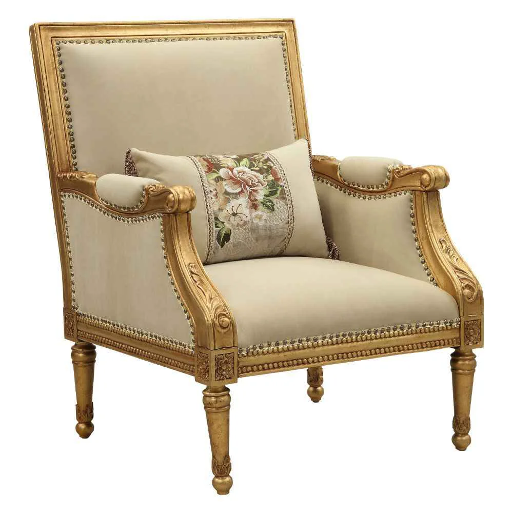 Comfortable Daesha – Chair With Pillow – Tan Flannel Antique Gold Enhanced