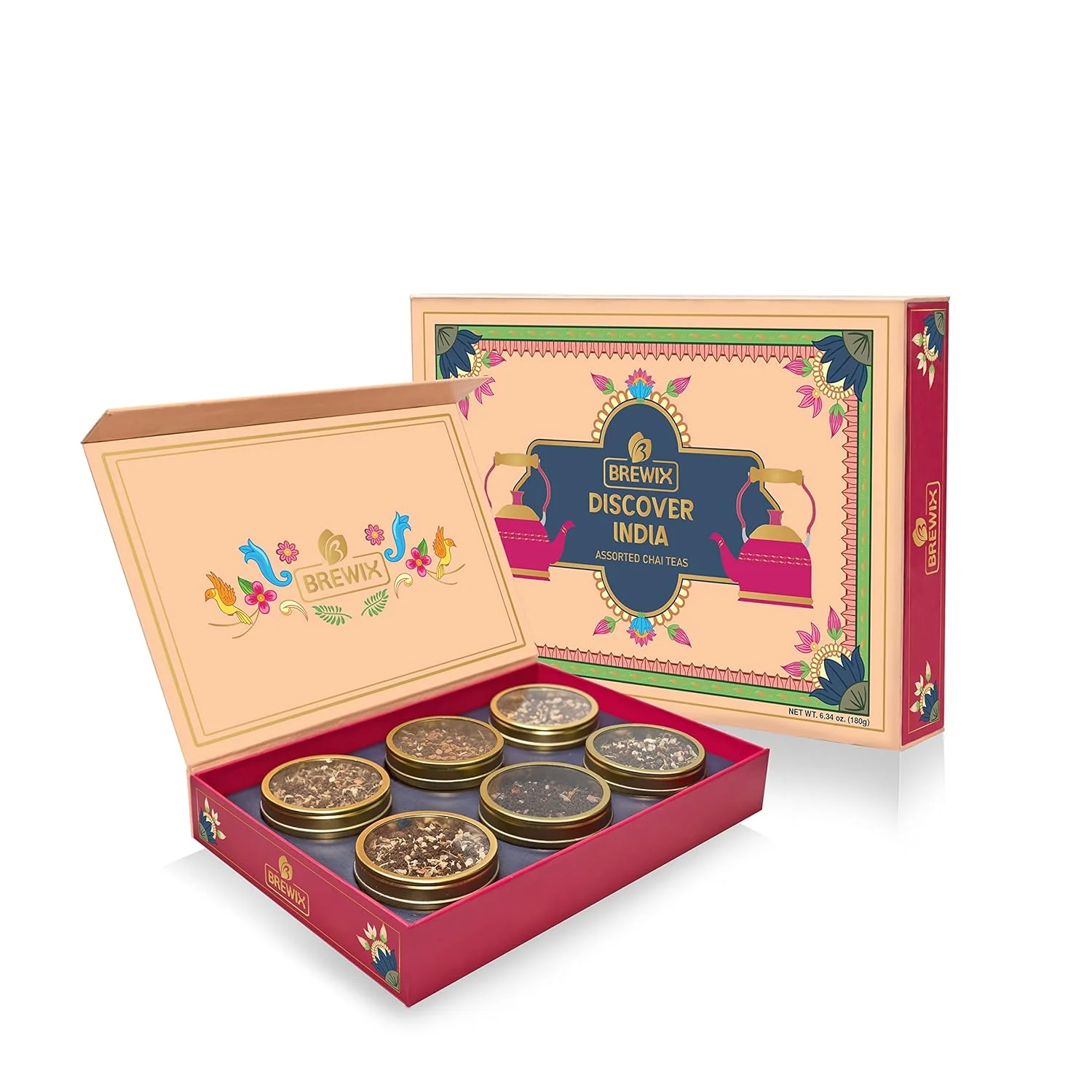Consistent Brewix Discover India Premium Black Tea Christmas Gift Box 6.34oz 90 Cups Tea Gift Sets For Tea Lover 6 Unique Chai Teas for Birthdays Specialty