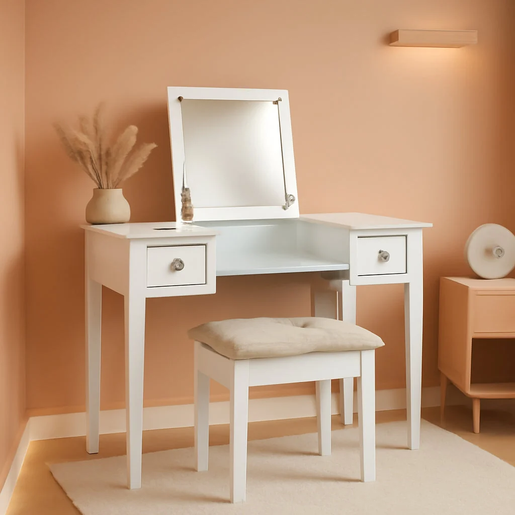 Casual White Solid Wood Vanity Set Featuring Oversized Mirror Dependable