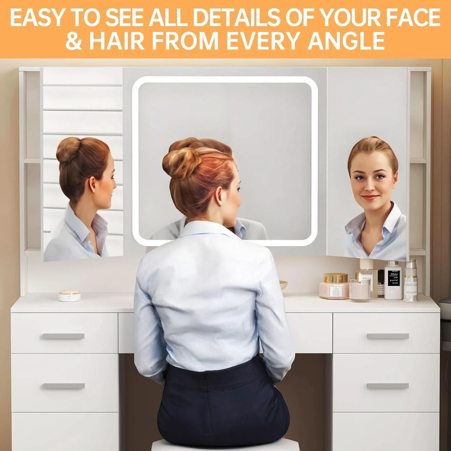 Carefully Designed White Premium Vanity Desk Featuring Oversized Mirror Exceptional