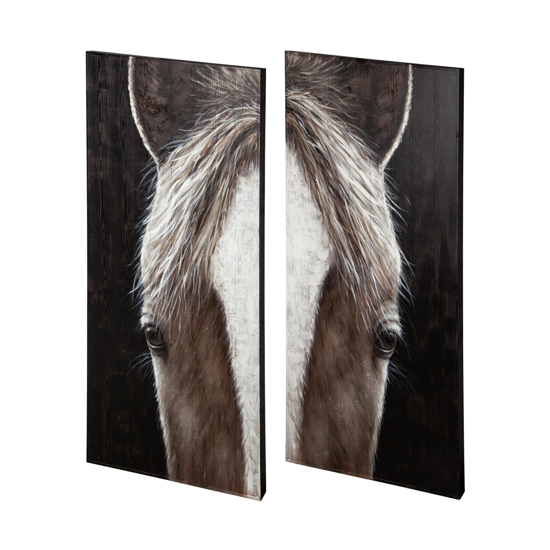 Casual Equus Diptych 60×60 Horse Hand Painted on Wood Oil Painting Sustainable