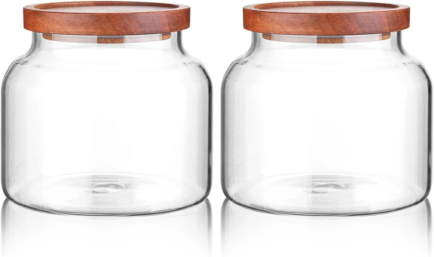Reliable Labina Glass Storage Container Airtight Food Jars Kitchen Canister with Wood Lids 47 Oz Wide Mouth Pantry Organization Glass Jar for Flour Sugar Cookie Spagetti Nuts and Candy 2 Pack Premium