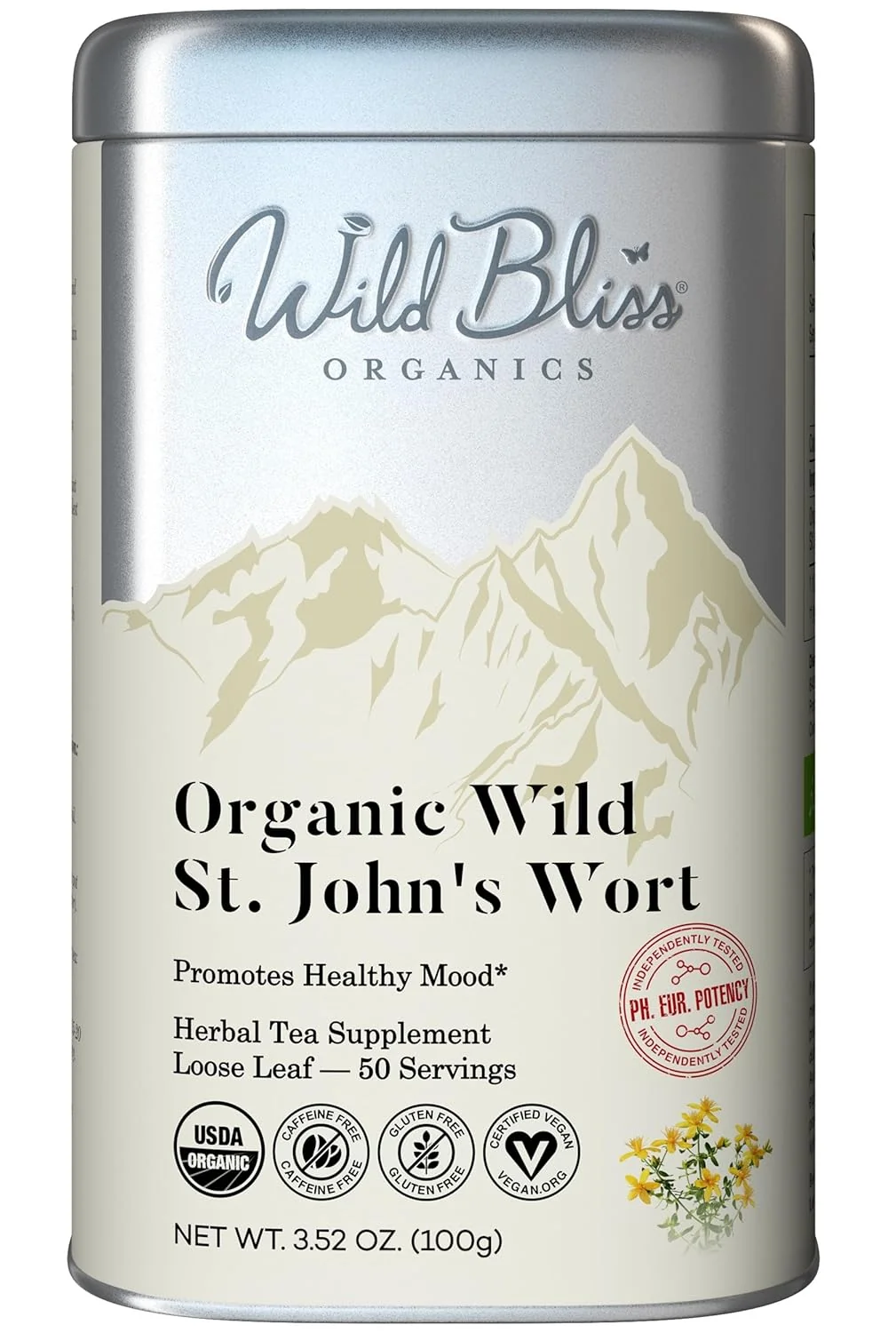 Environmentally Friendly Wild Bliss Organic St Johns Wort Tea – Caffeine Mood Balance Support Herbal Tea – Pharmacopoeia Potency – Loose Leaf 3.52 Oz – 50 Servings Classic