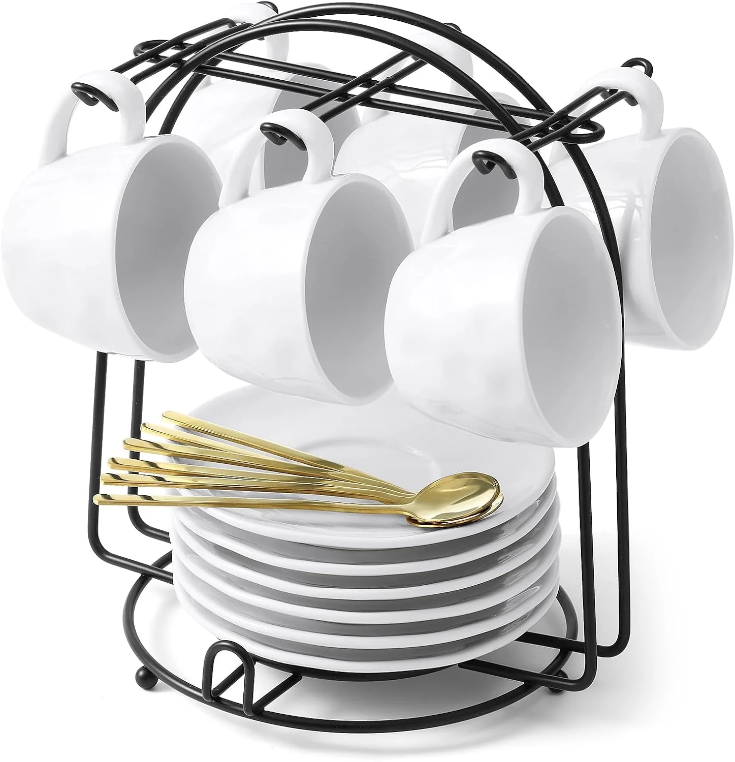 Easy-to-Use Yedio 4 oz Espresso Cups with Saucers and Metal Stand Spoons Porcelain Stackable Coffee Cups Demitasse Cups for Single or Double Espresso High-Performance