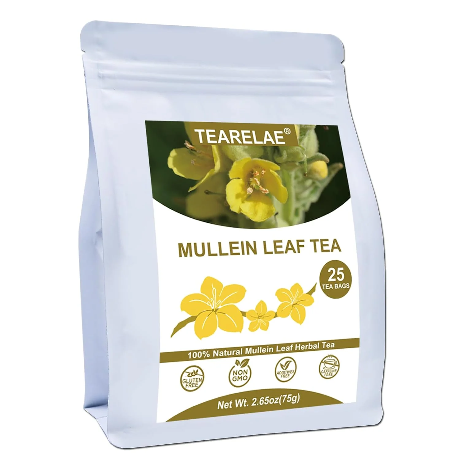 Long-Lasting TEARELAE – Mullein Tea Bags For Lungs – 3g X 25 Count Premium Compressed Mullein Leaves Non-GMO Caffeine- Earthy Soothing Throat Herbal Tea for Respiratory Support Consistent