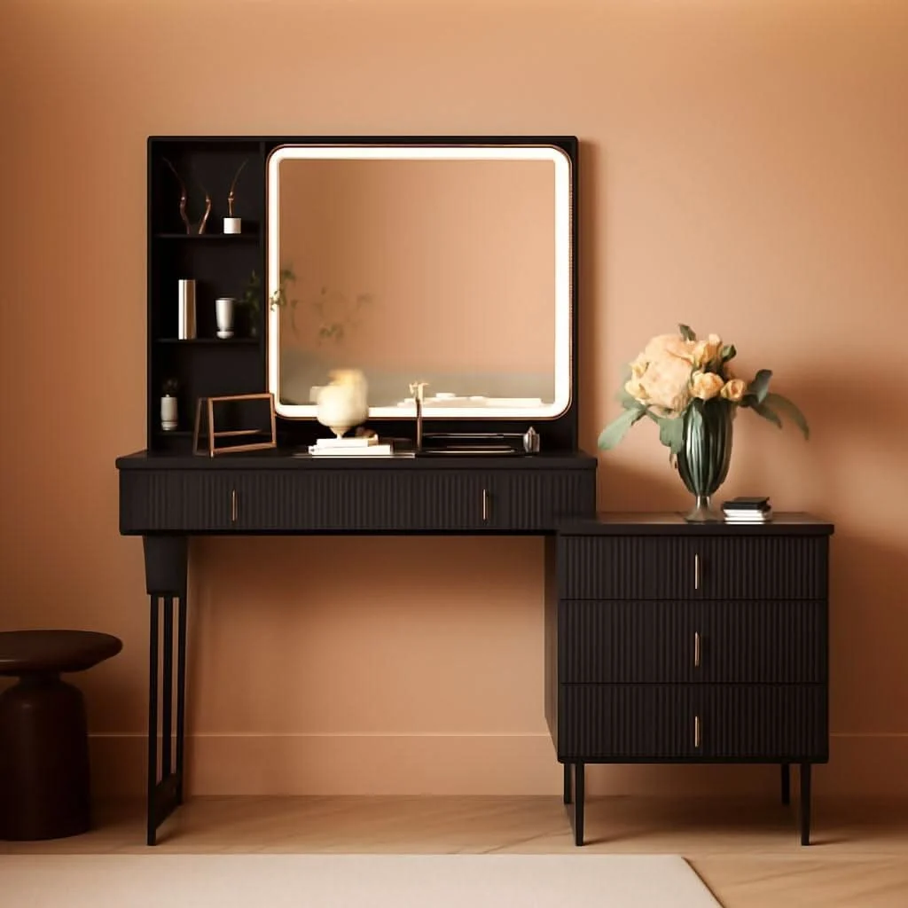 Excellent Vanity Desk With Dimmable Illuminated Mirror Black Powerful