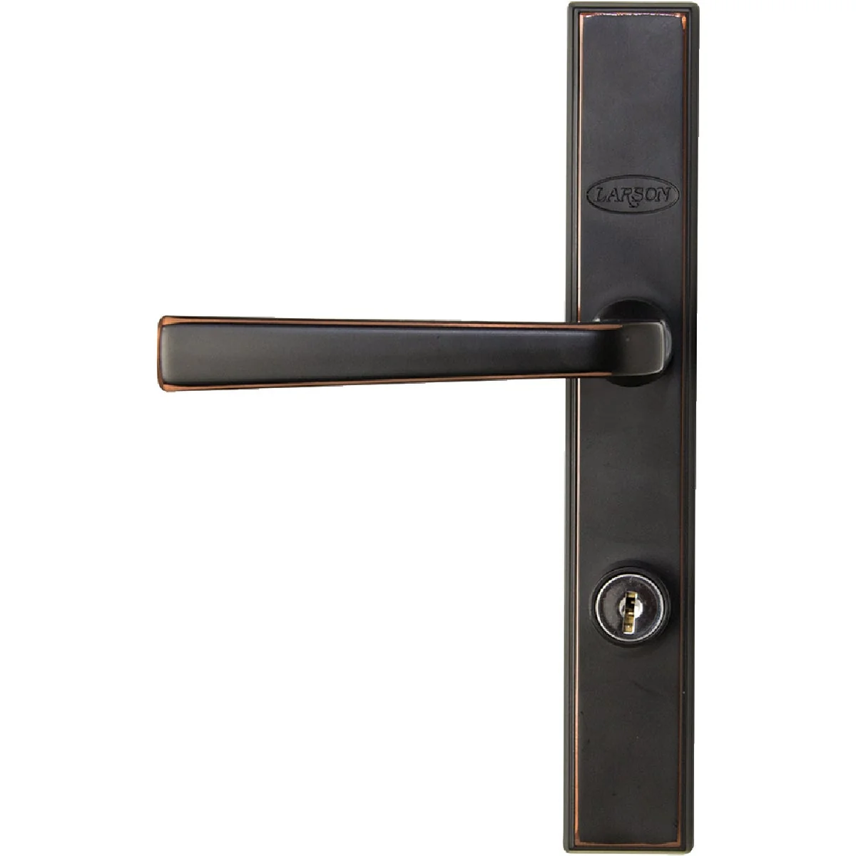 Safe Larson QuickFit Aged Bronze Die-Cast Metal Locking Storm Door Straight Leverset Fine Crafted
