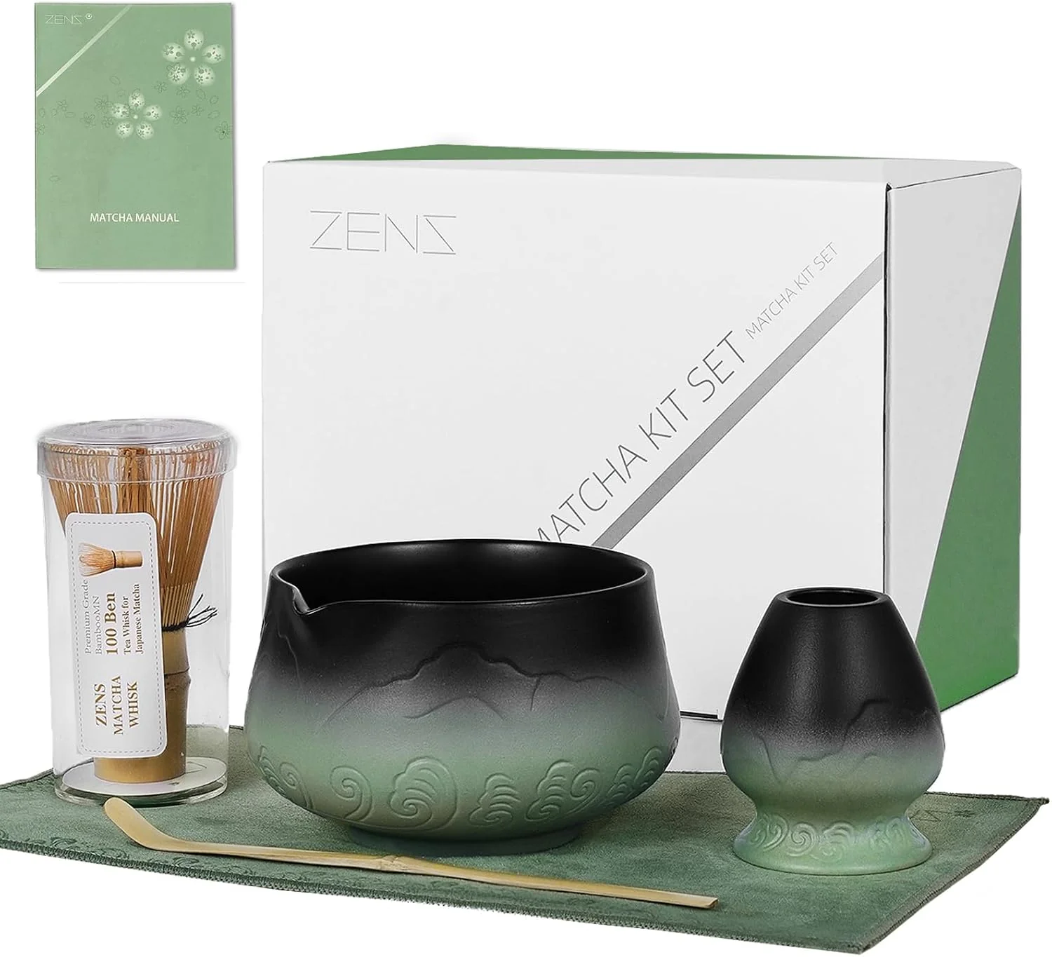Refined ZENS Premium Matcha Whisk Set 5pcs Matcha Kit with Matcha Tools Green Prestigious
