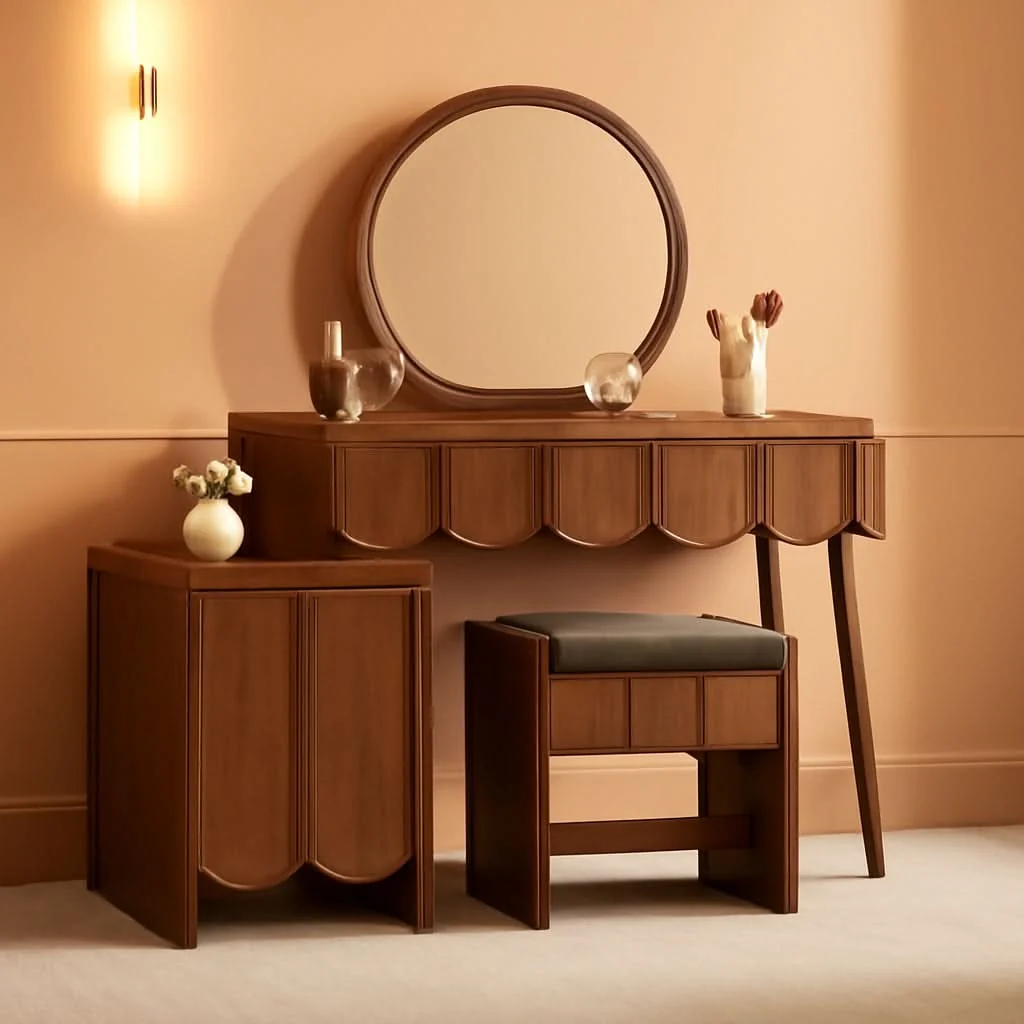 Crafted Walnut Vanity Desk Mirror With Integrated Lighting Sophisticated