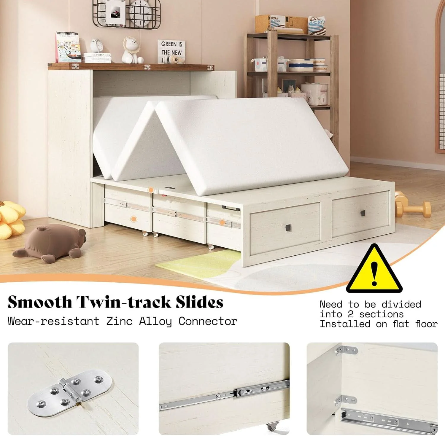 Efficient Murphy Bed With Distressed White Storage And Charging Healthy