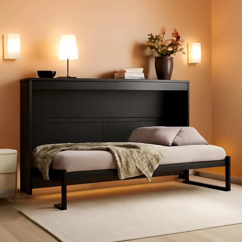 Environmentally Friendly Black Twin Murphy Bed Featuring Integrated Lighting High-Quality