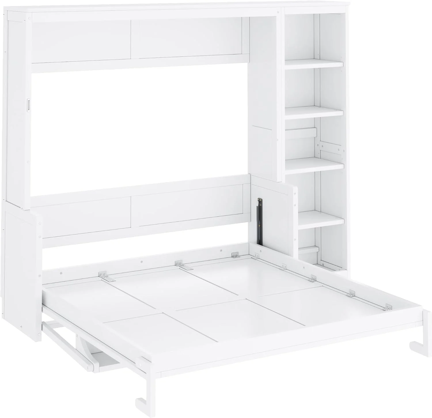 First-Class Queen Murphy Bed Desk Workspace Integrated Bookshelf White Natural