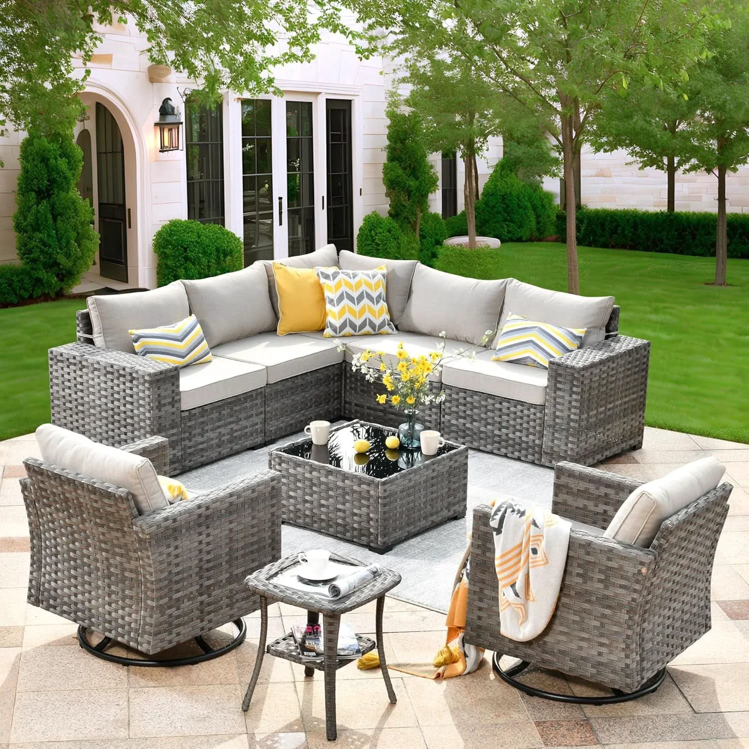Clean Modern Modular Outdoor Wicker Sectional Sofa Set Smooth