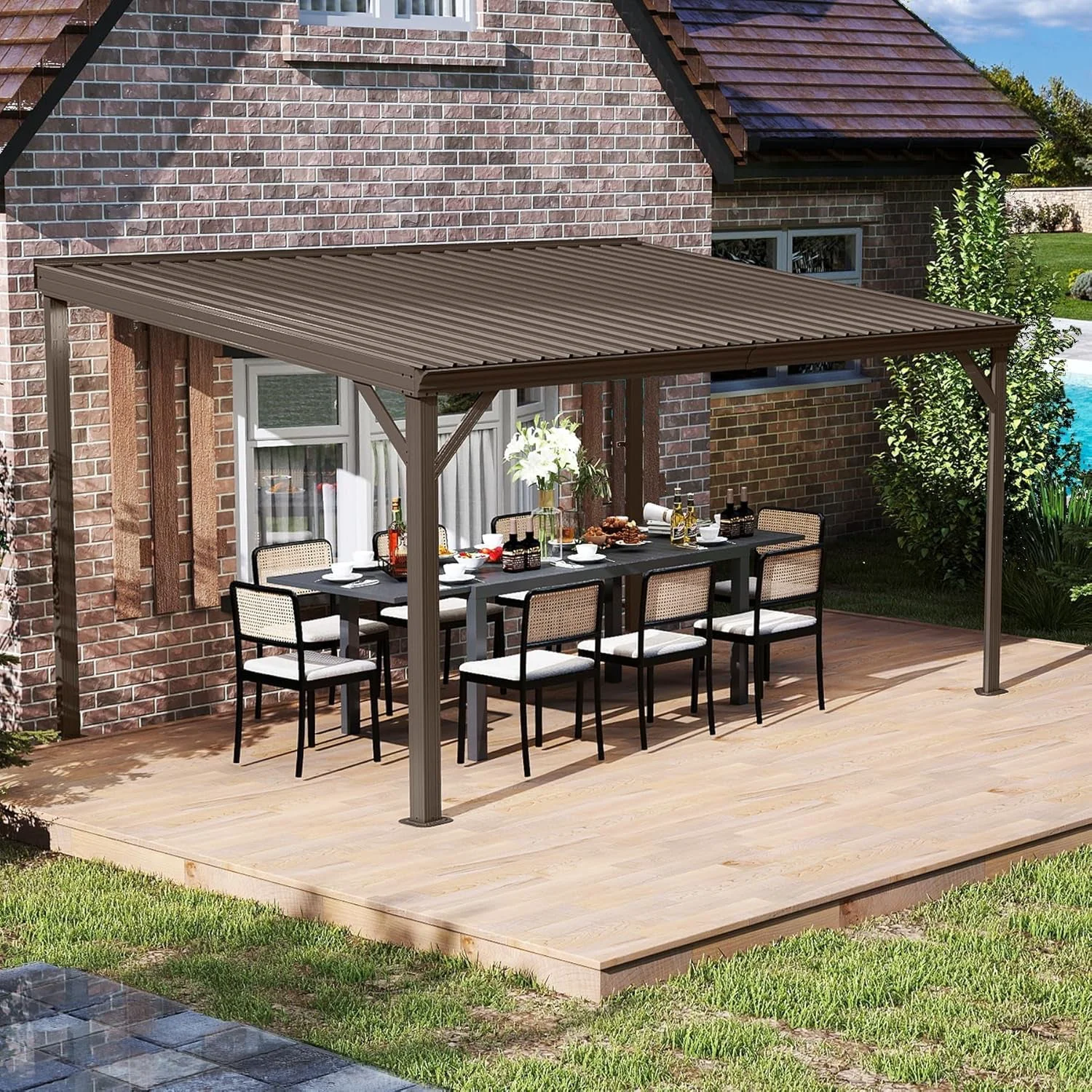 Versatile 10×14 Ft WallMounted Gazebo WeatherproofRustResistant Hardtop Environmentally Friendly