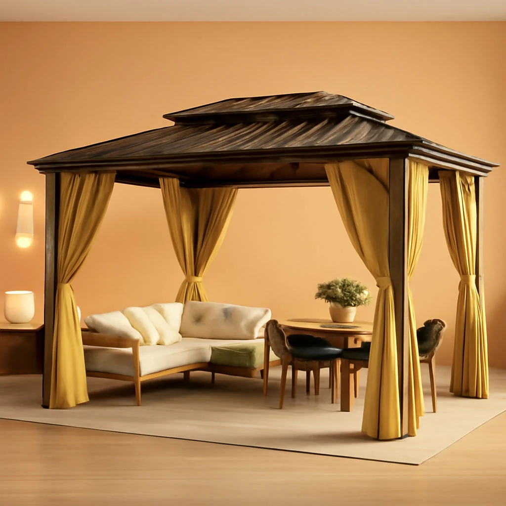 Elite 10×15 Hardtop Gazebo With Fireproof Curtain Netting Stylish