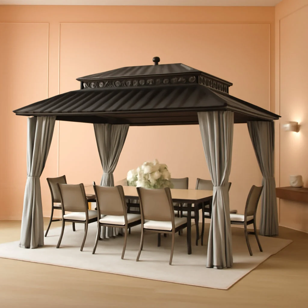 Expertly Made 14×12 Hardtop Cedar Wood Gazebo Polycarbonate Roof Curtains Netting Artisan