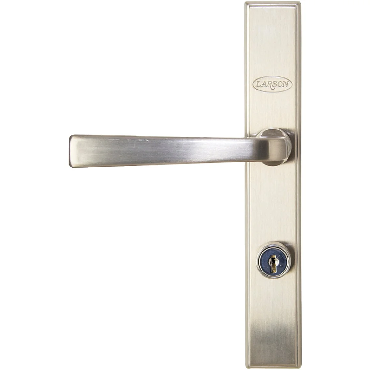 Refined Larson QuickFit Brushed Nickel Die-Cast Metal Locking Storm Door Straight Leverset Green
