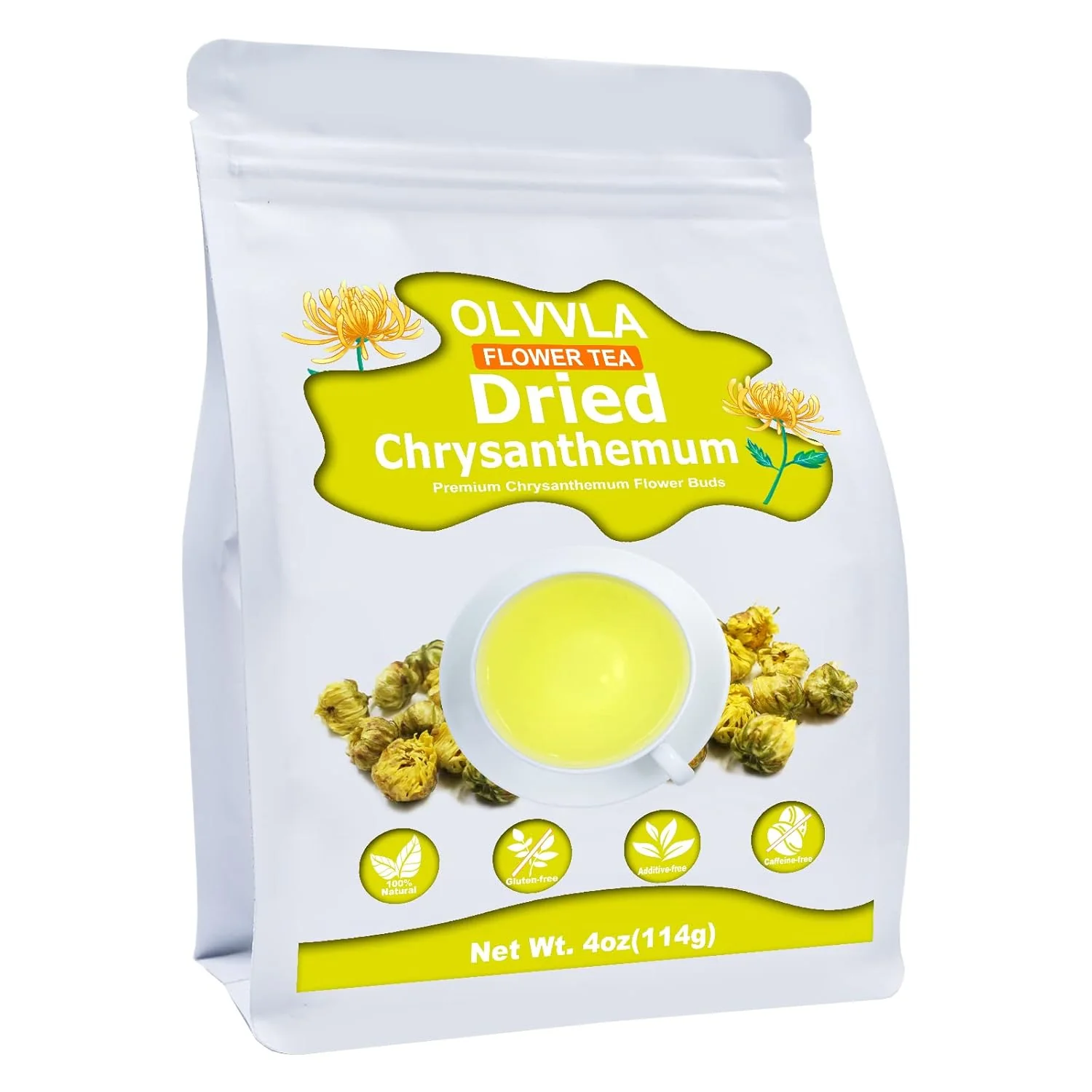 High-End Olvvla – Chrysanthemum Tea – 4oz 114g – Top Grade Natural Dried Fetal Chrysanthemum Flowers – Health Tai Ju Herbal Tea – Caffeine- Convenient