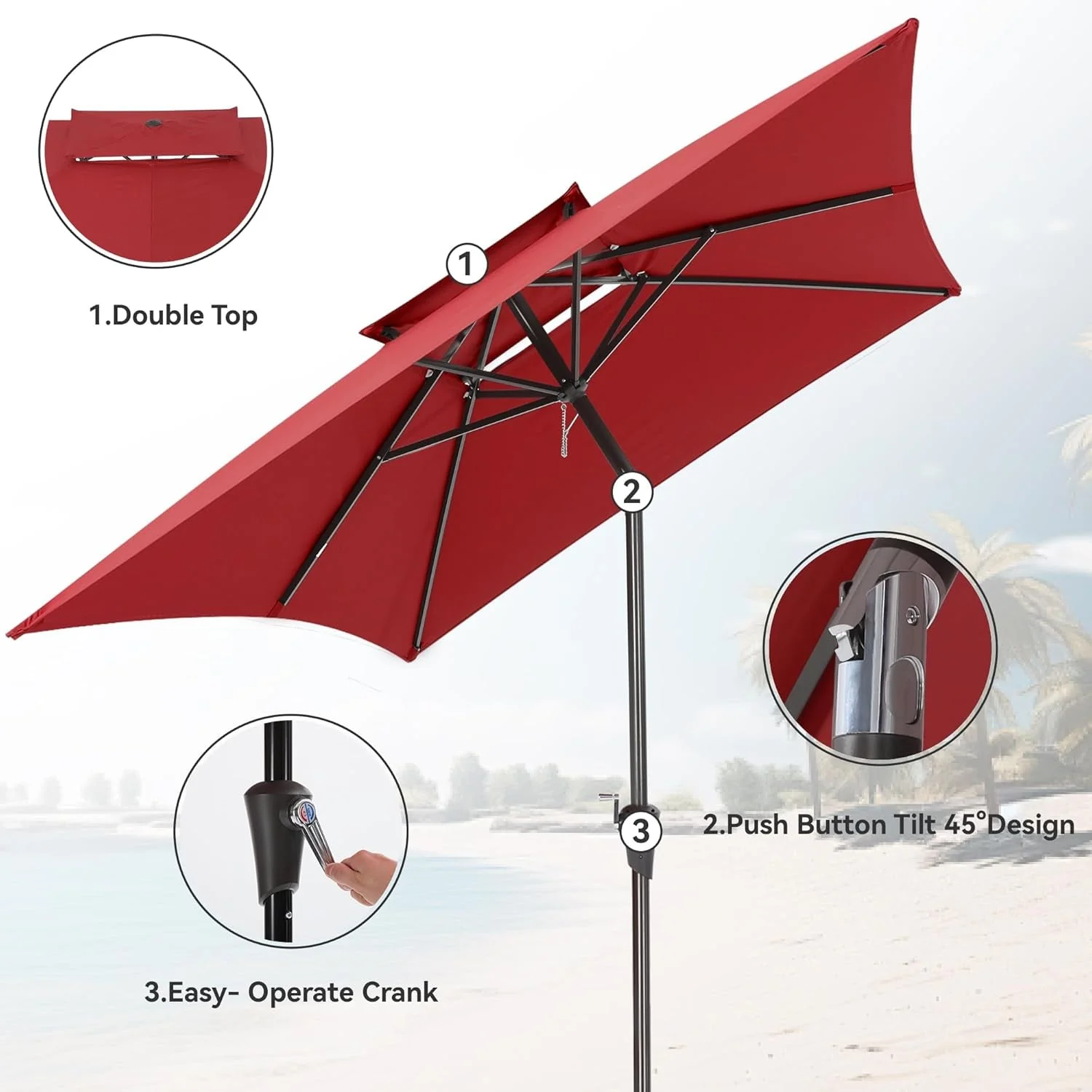 Traditional Rectangular Outdoor Umbrella 6.6×10 UVProtected WineRed Modern