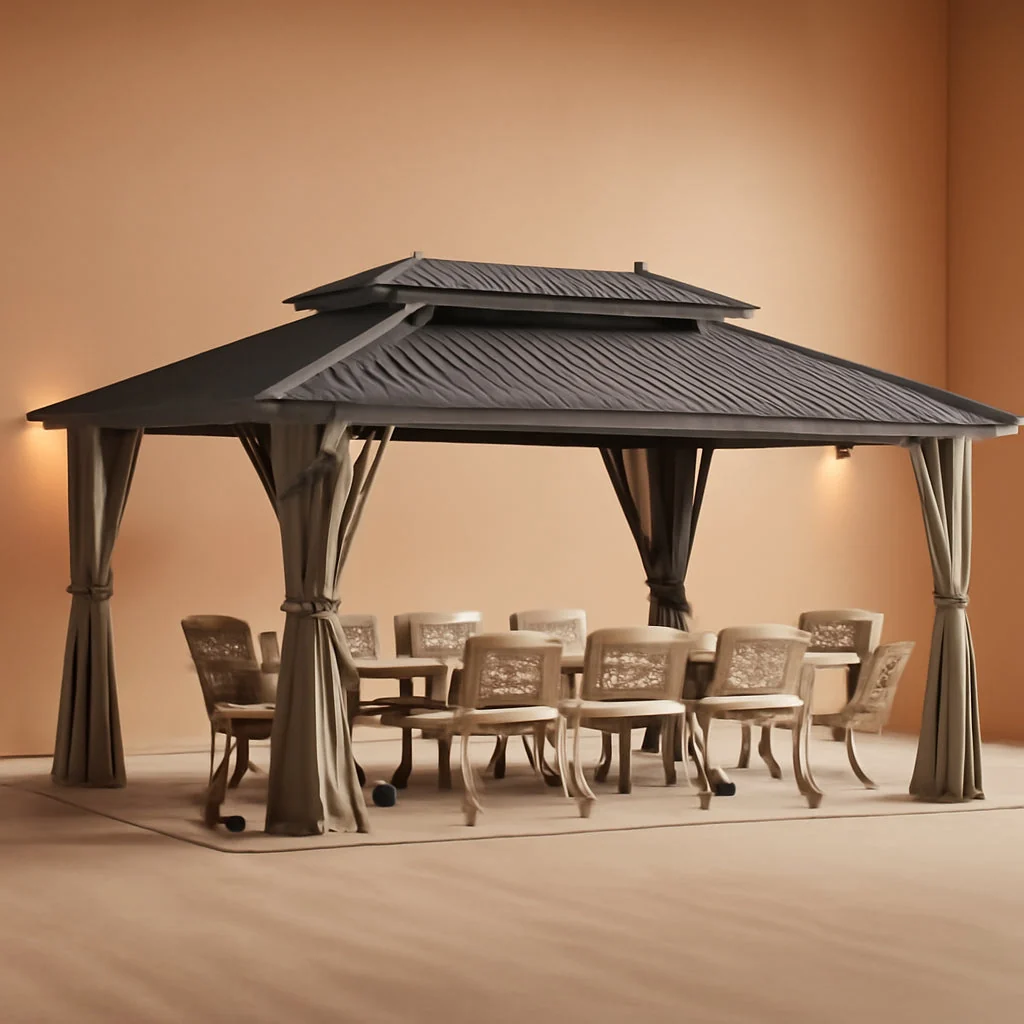 Fine Crafted 12x20ft Gazebo Hardtop Canopy Aluminum Frame Brown Genuine