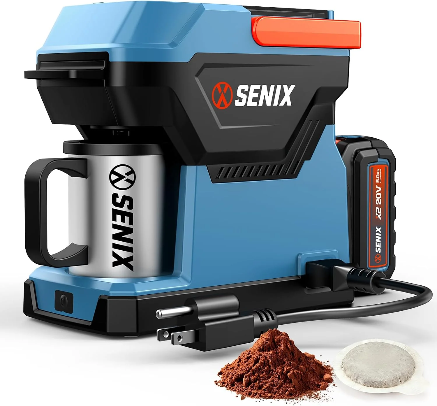 Professional SENIX Portable Coffee Maker with 5000mAh Battery Dual AC DC Electric Coffee Machine for Car RV Camping Cordless Outdoor Travel Brewer Compatible with Ground amp ESE Pods Included Cup Fast