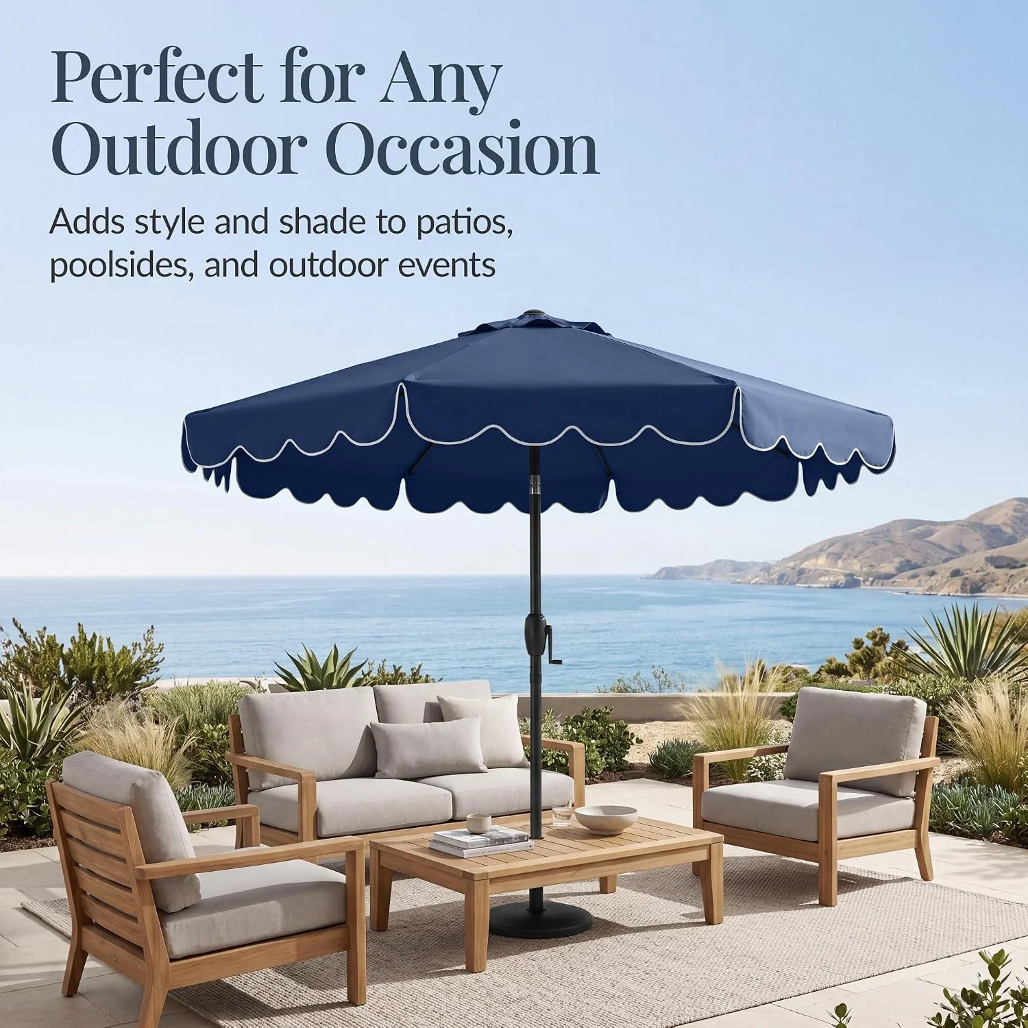 Expertly Made 9 Ft Navy UV Resistant Weatherproof Outdoor Umbrella Powerful
