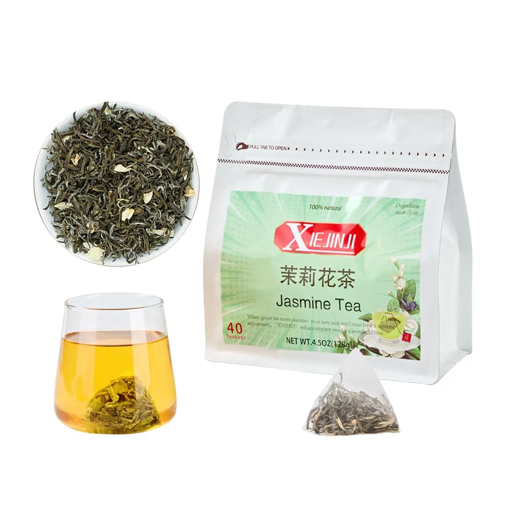 Easy-to-Use Xiejinji Jasmine Tea Premium Jasmine Green Teabags Fragrant Floral Scent 3.2g x 40 Count Low Caffeine Enjoy Hot or Iced Eco-Conscious Tea Bags User-Friendly