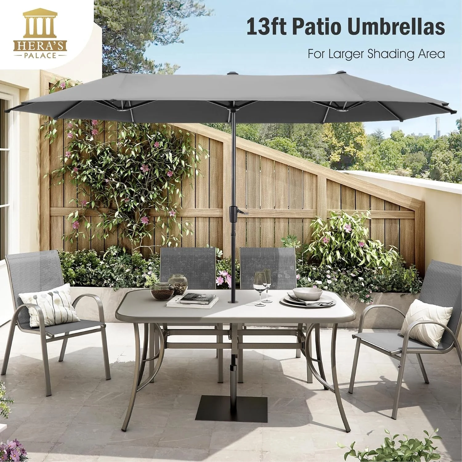 Reliable 13Foot Double Sided Outdoor Market Umbrella Smoky Gray Solid