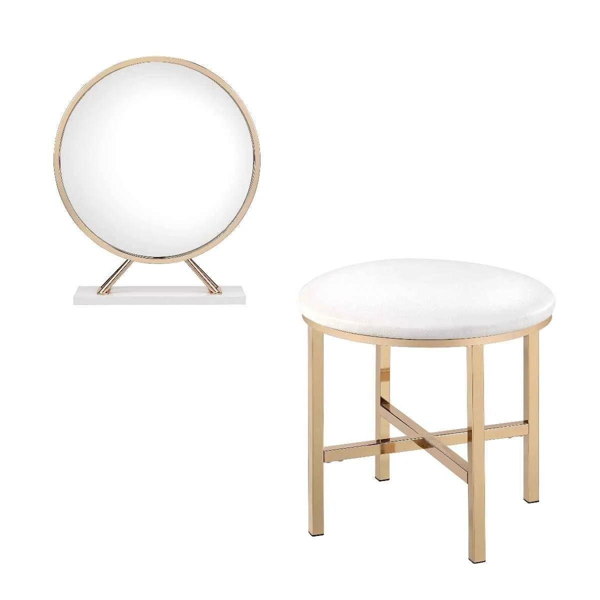 Practical Midriaks – Mirror Stool – Synthetic Leather White Gold Minimalist