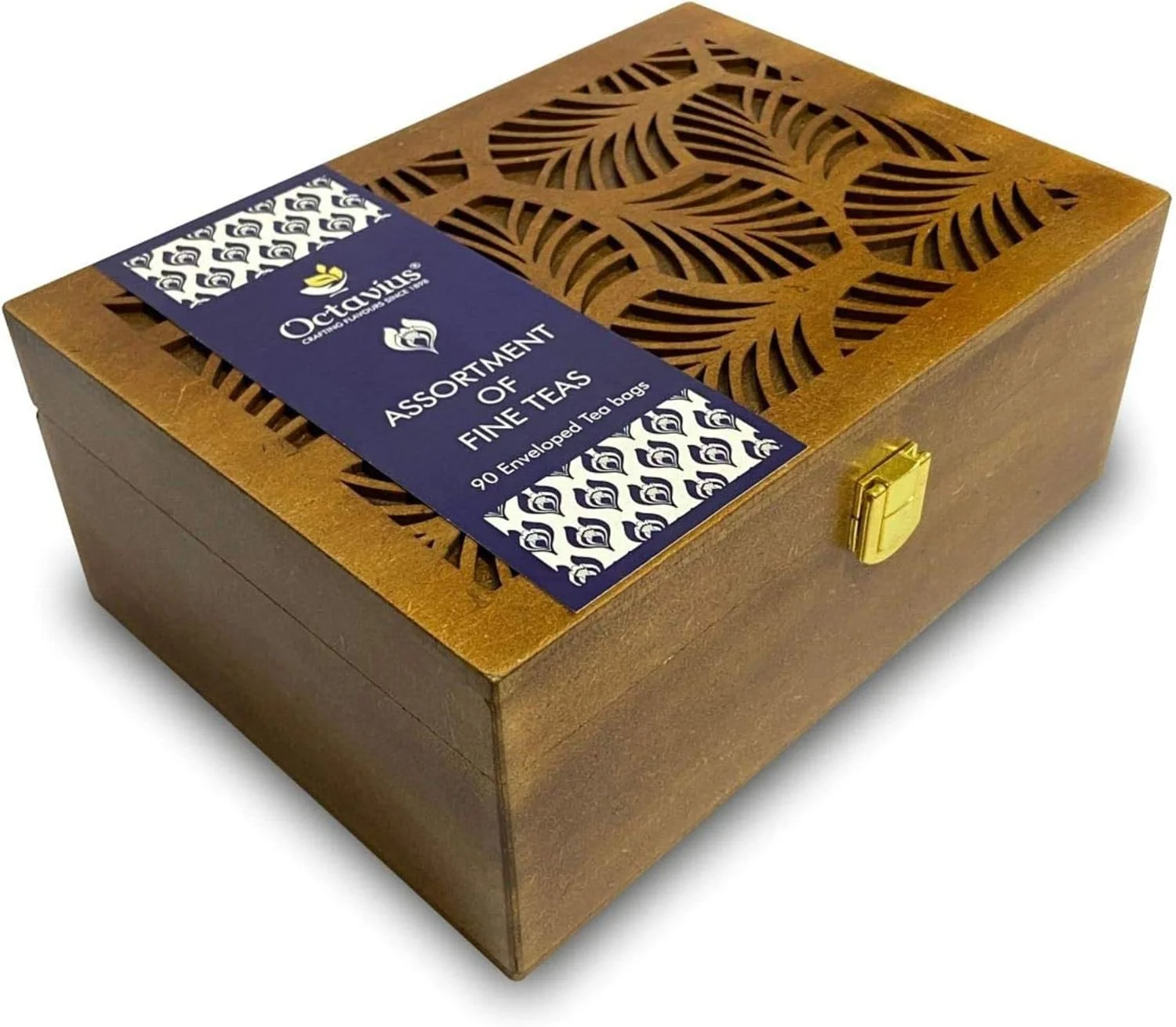 Secure Octavius Tea Gift Set – Assorted Black Green Tea Bags in Wooden Box 6 Flavors 90 Count Premium Tea Sampler for Women Men Wellness Gift Classic