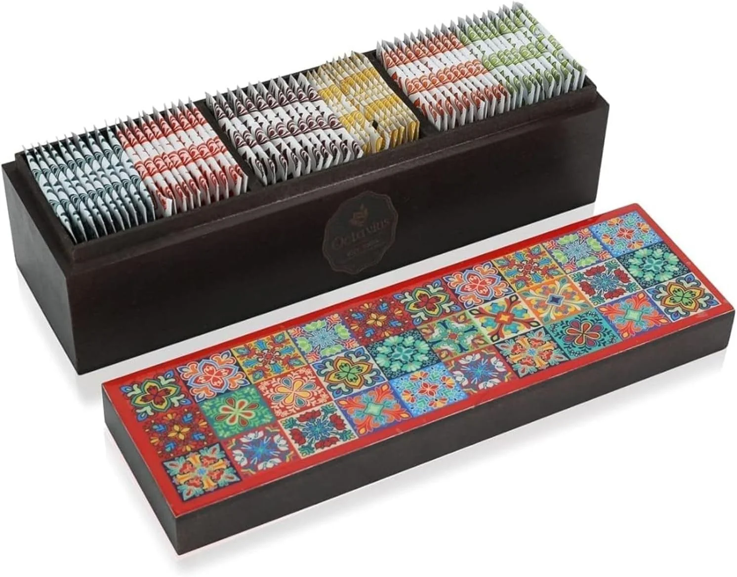High-Performance Octavius – Assorted Tea Variety Pack in Tile Motif Design Wooden Box 6 Flavors 60 Tea Bags Black Green Tea Tea Gifts for Women Men Selected