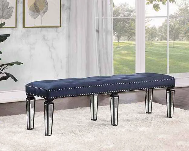 Expertly Made Varian II – Bench – Mirrored Dark Navy Velvet Black Sliver Dependable