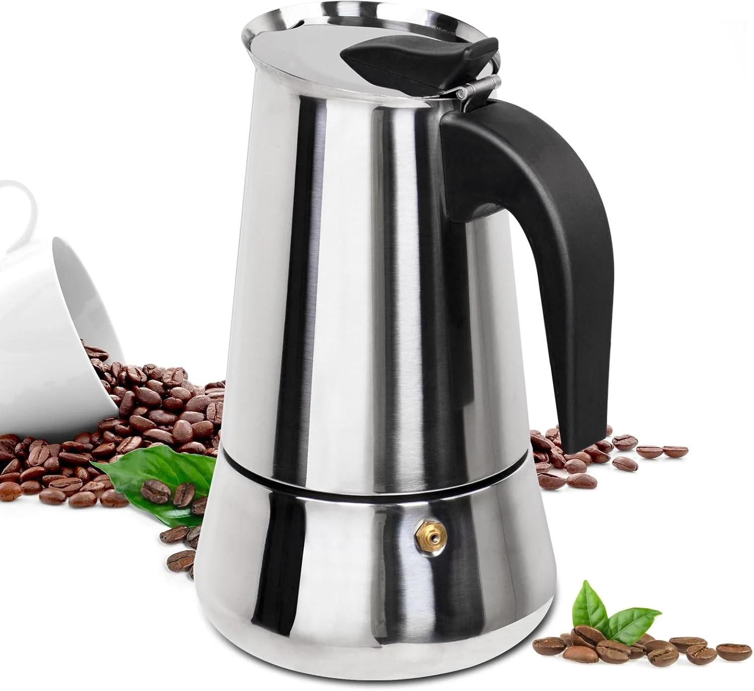 Prestigious 4 Cup Moka Pot Stainless Steel 200ml Italian Espresso Coffee Maker Stovetop CoffeeMakers Mocha Pot Percolator for Induction Stove Classic Cafe Makers Long-Lasting