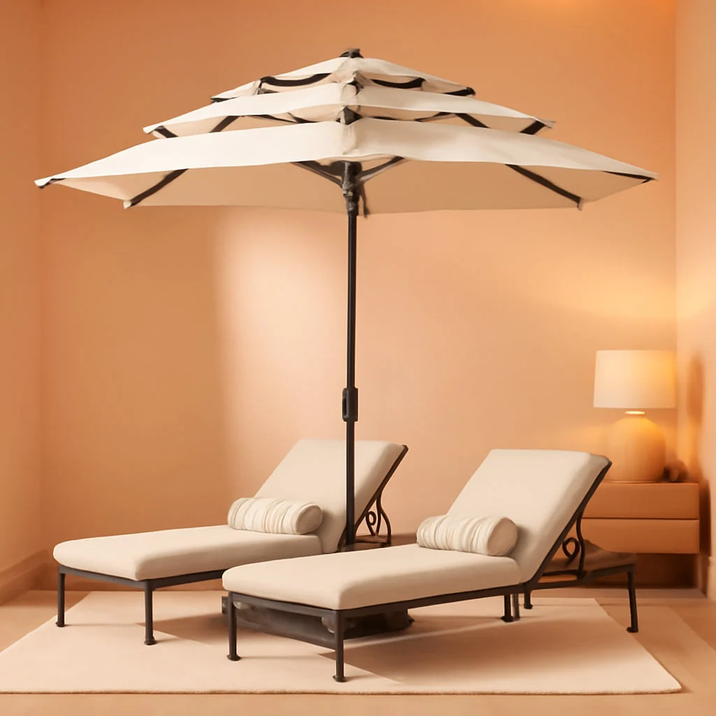 Minimalist Nine Foot 3Tier Patio Umbrella Beige Fade Weatherproof Comfortable