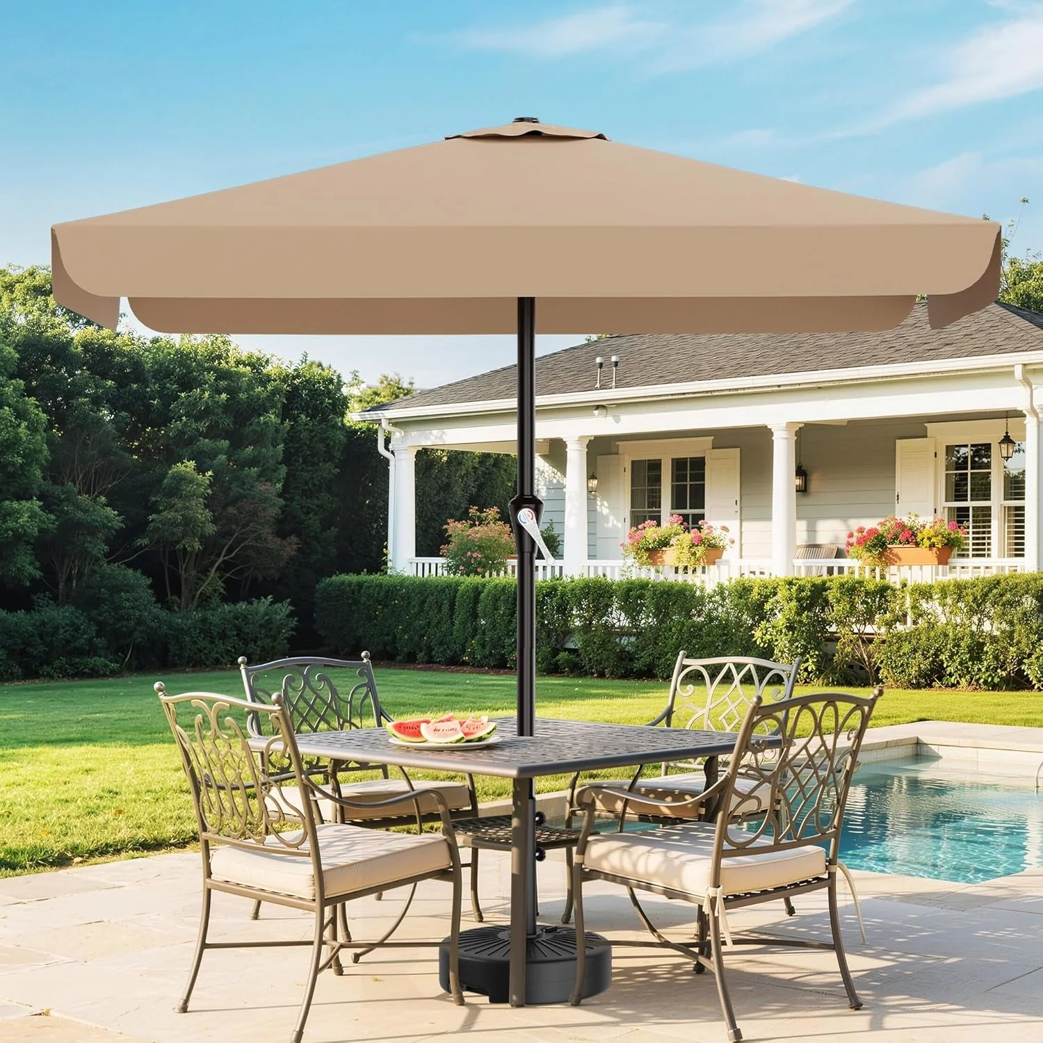 Trendy Beige 8×10 Foot Rectangular Patio Umbrella Valance Premium Material