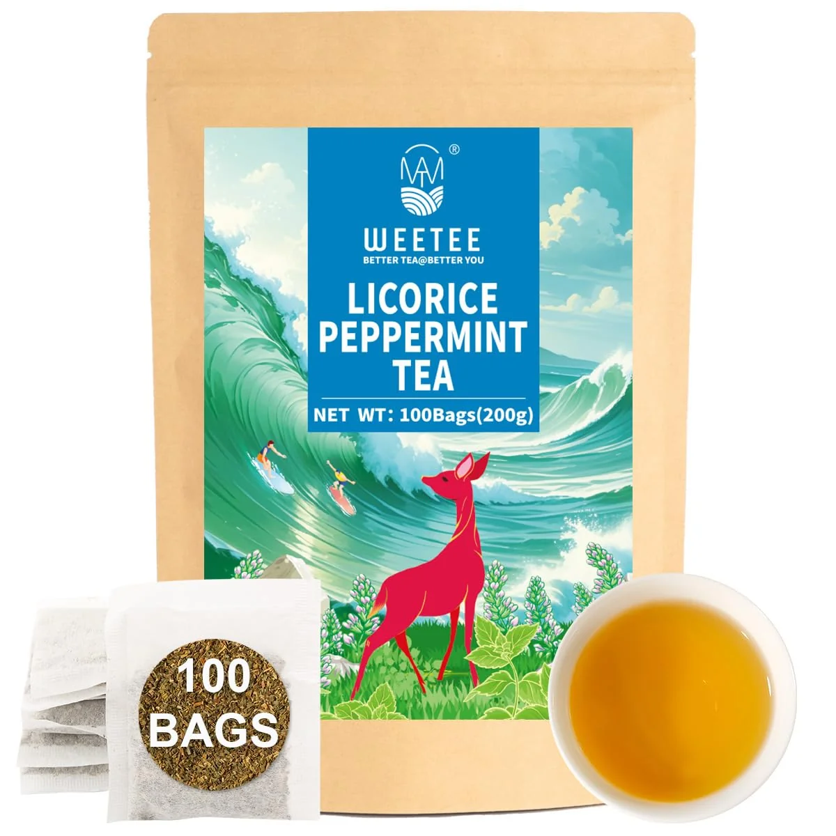 Elite WT WEETEE Licorice Mint Tea Bags 100 Count Eco-Friendly