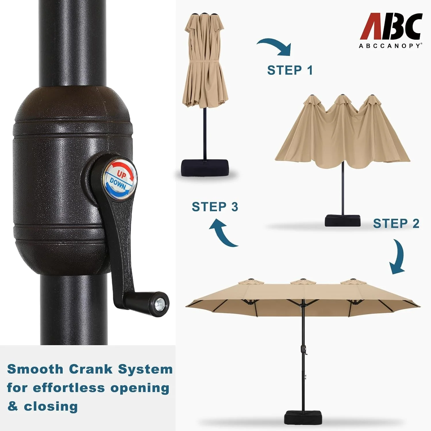 Secure Fifteen Foot Patio Umbrella Khaki Outdoor Poolside Base Refined