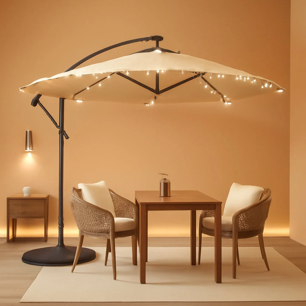 Breathable Ten Foot Cantilever Offset Patio Umbrella Beige Base Included Recyclable