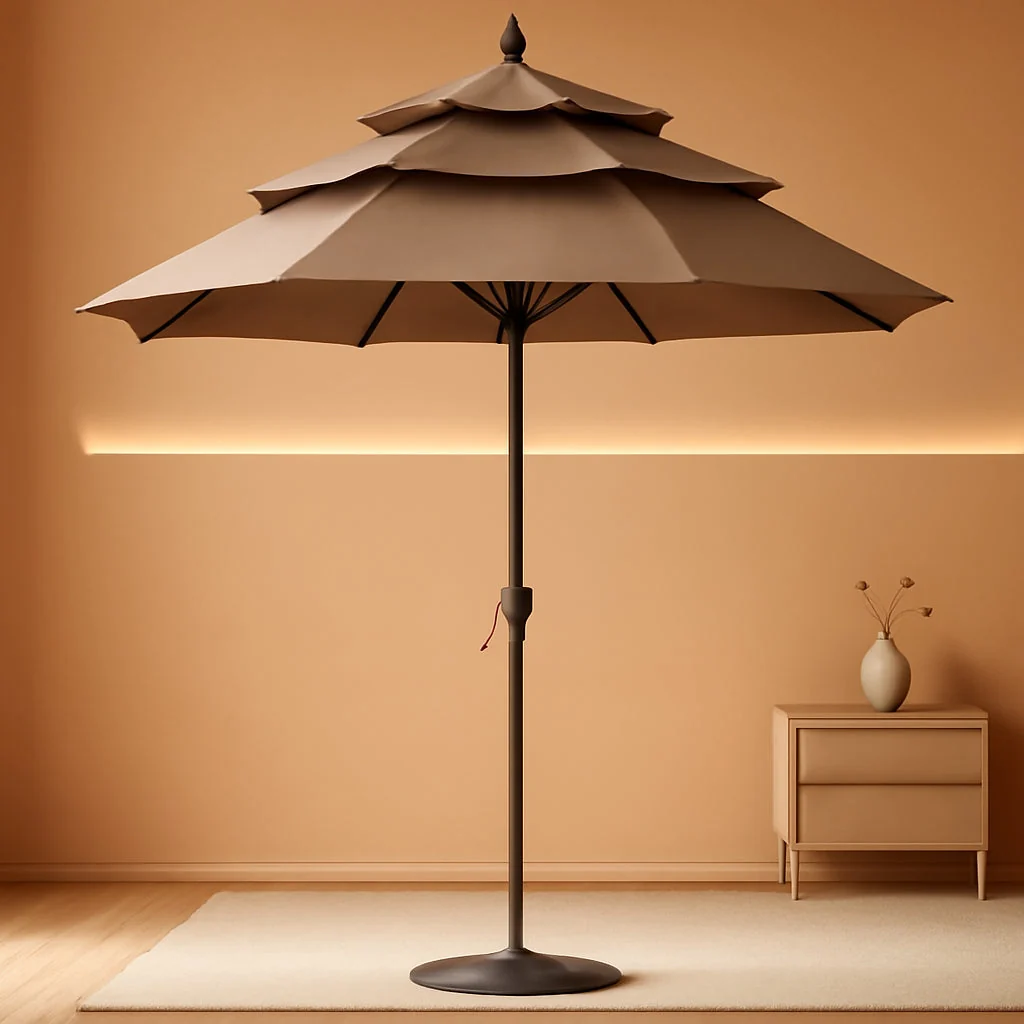 First-Class 9ft 3 Tier Patio Umbrella Weather Resistant Fabric Khaki Eco-Friendly