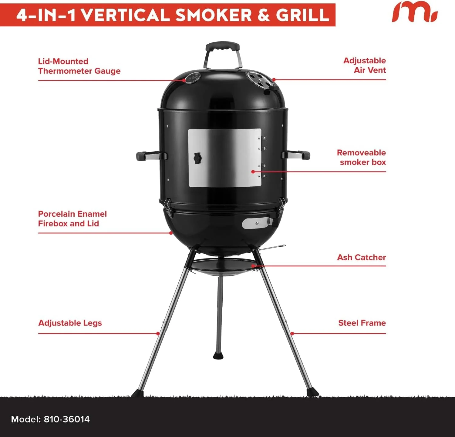 Contemporary 18Inch Charcoal Vertical Barbecue Grill With Venting Refined
