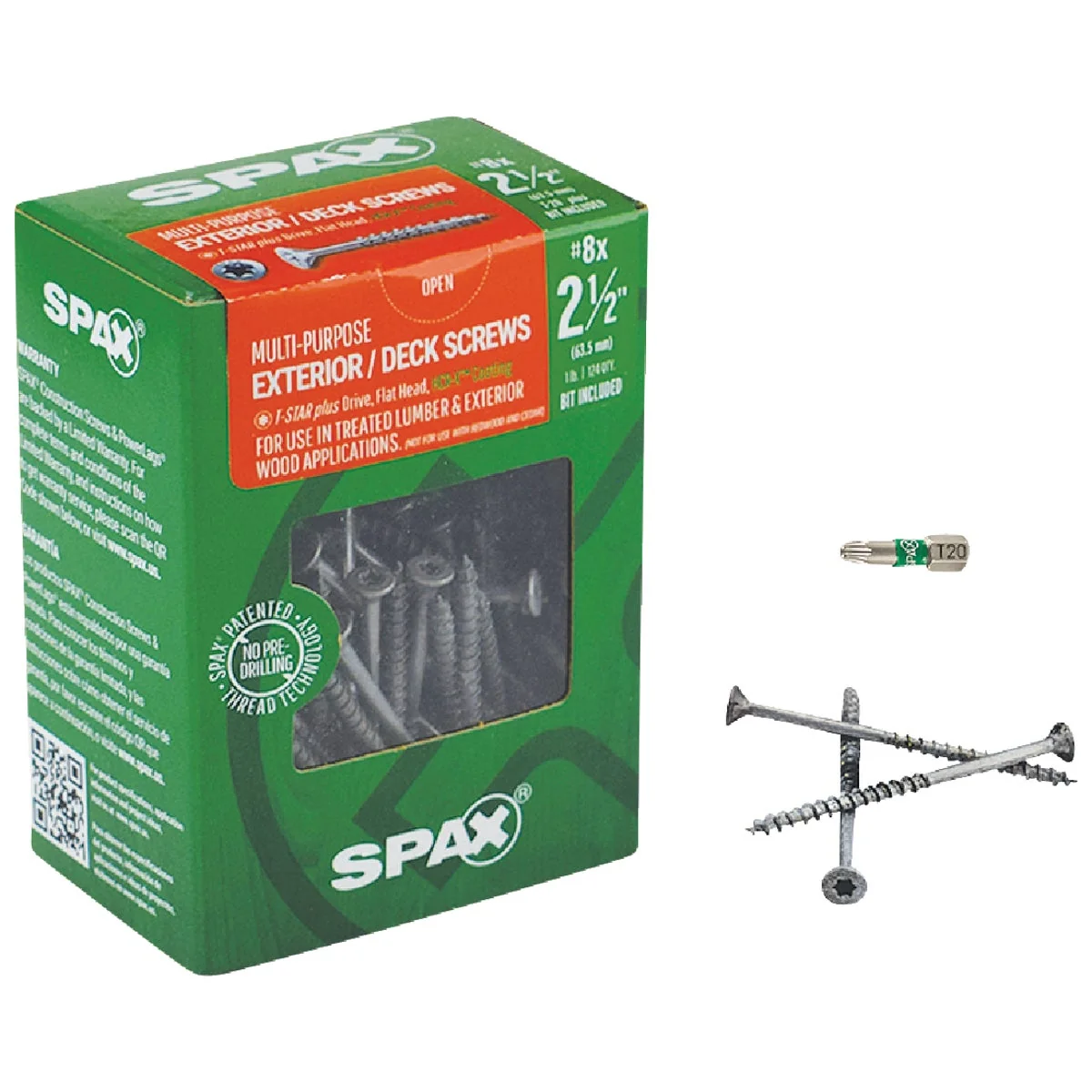 Green Spax 8 x 2-1 2 In. Flat Head Exterior Multi-Material Construction Screw 1 Lb. Box Original