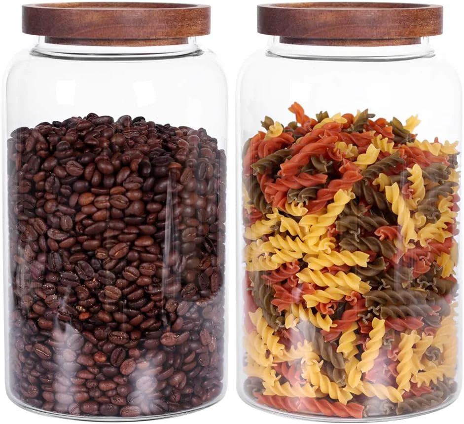 Reliable Large Glass Jar with Airtight Lid Set of 2 93 FL OZ 2750ml glass canister set Glass Food Containers Wooden Lid Suit for Kitchen Pantry for Flour Tea Coffee Beans Sugar Cookies 8.8 inch high Solid