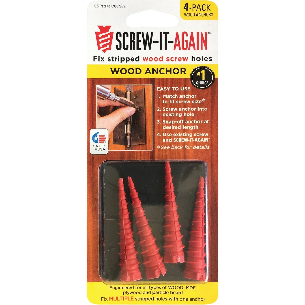 High-Grade Screw-It-Again 2 to 16 Thread x 2 In. Red Plastic Wood Anchor 4 Ct. Reusable