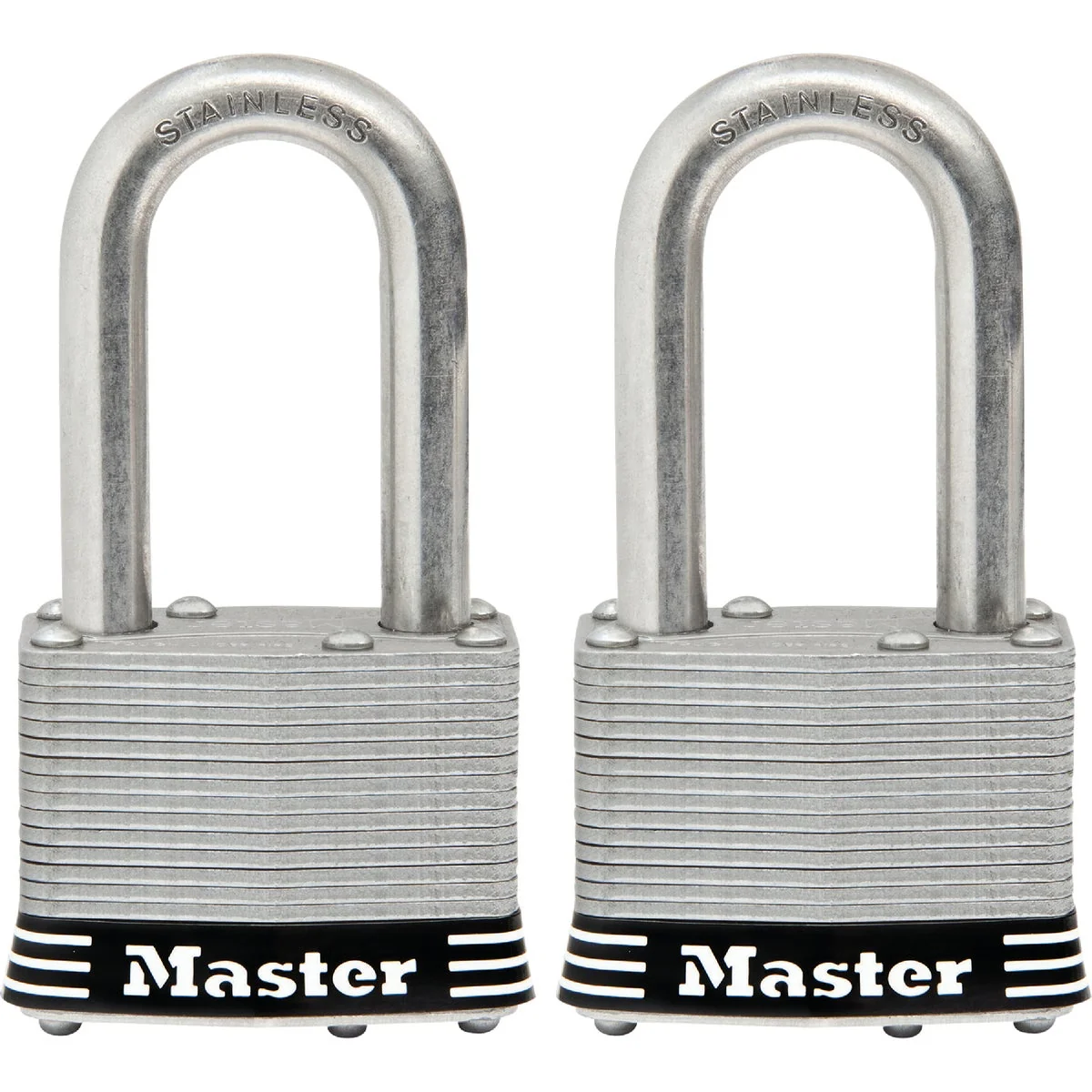 Safe Master Lock 1-3 4 In. Laminated Stainless Steel Keyed Padlock with 1-1 2 In. Shackle 2-Pack Elegant