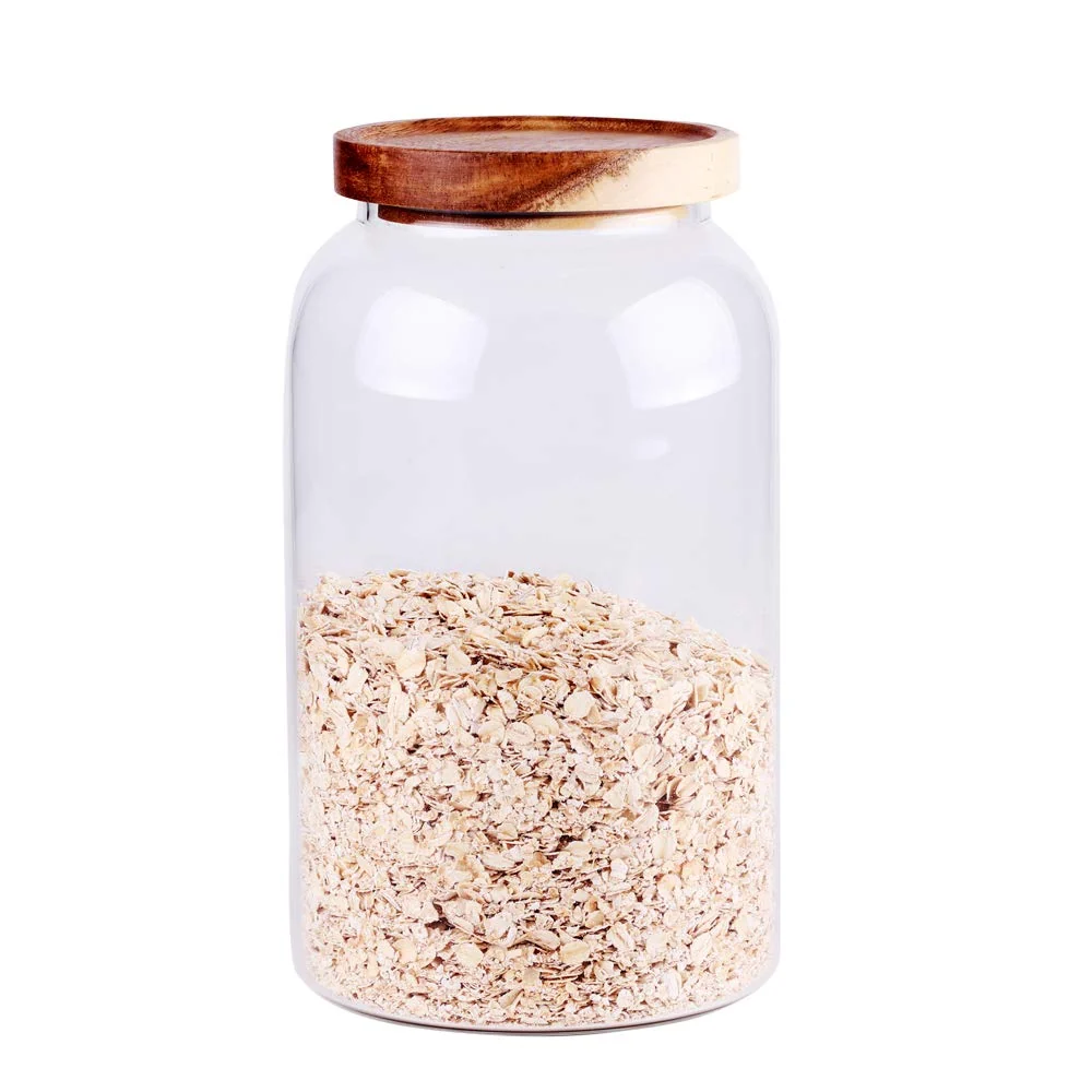 Sustainable Large Glass Food Canisters 93 FL OZ 2750ml Kitchen Serving Stoarge Container with Airtight Wooden Lids Ce Dispenser Jars for Spaghetti Pasta Powder Spice Tea Coffee 8.8inch high Responsible