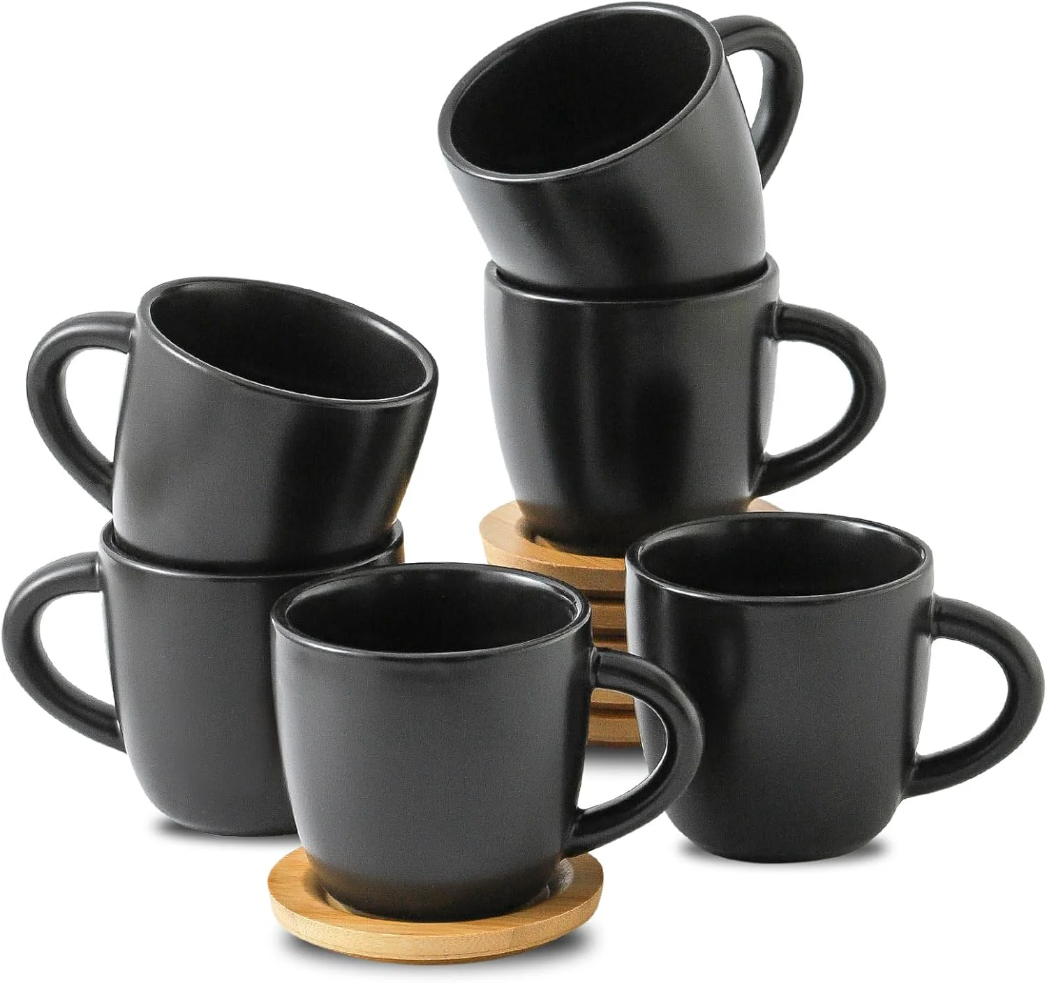 Durable HASENSE 6 oz Cappuccino Cups with Saucers 6 Pcs Ceramic Espresso Cups with Handle for Double Shot Latte Cafe Mocha Stackable Coffee Cups Demitasse Cups with Handle for Cafes Home Office Black High-End