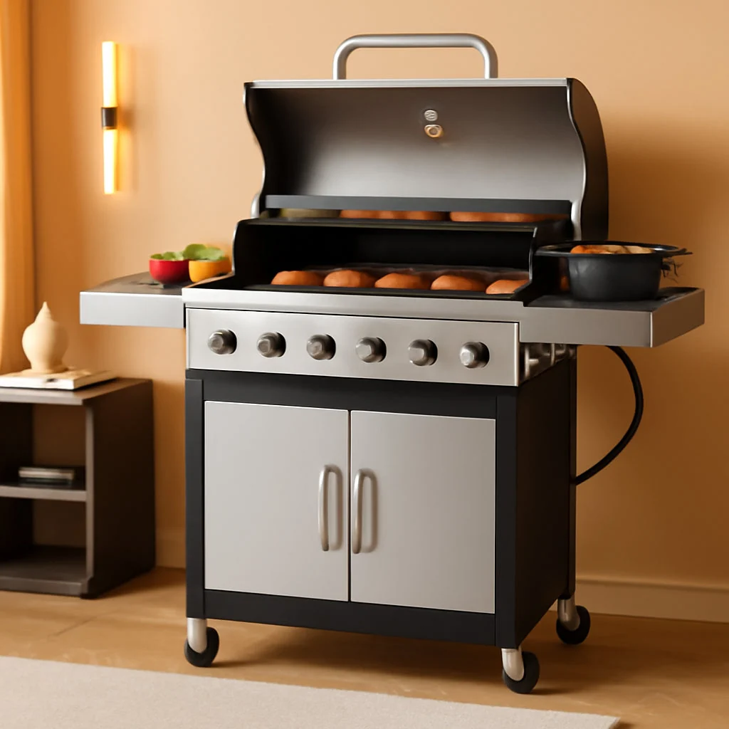 Clean Six Burner Propane Grill Porcelain Enamel CastIron Enhanced