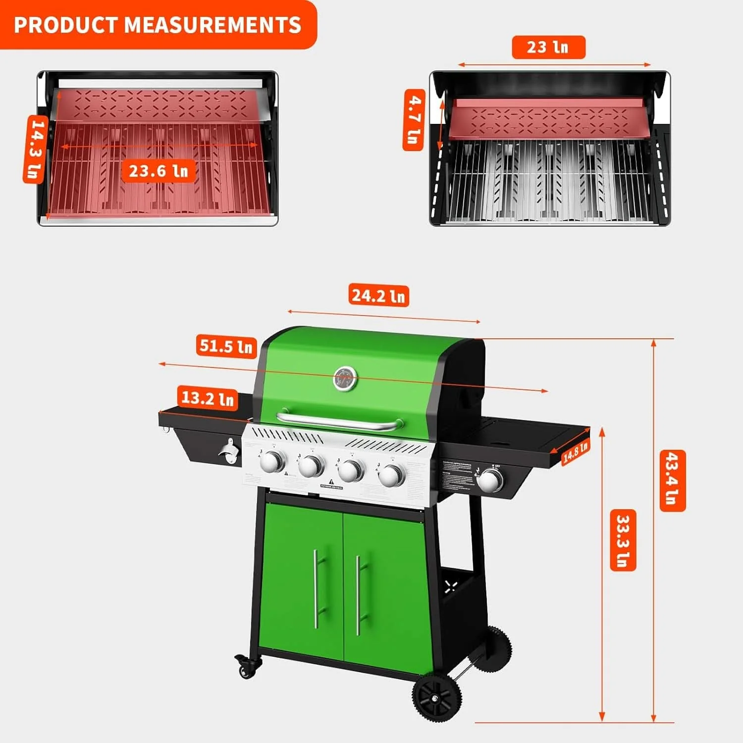 Casual Green Four Burner Propane Stainless Barbecue Grill Secure